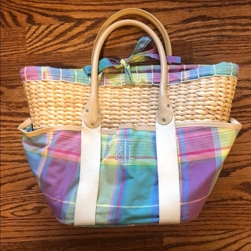 Ralph Lauren plaid wicker bag